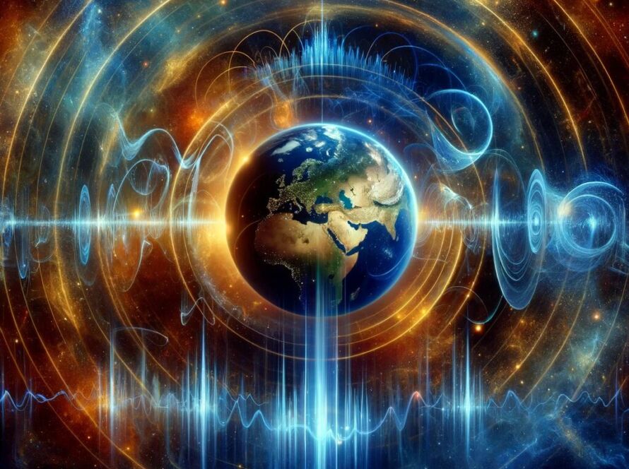 DALL·E 2024 01 18 07.53.36 Visualize the theme Understanding Schumann Resonance Earths Symphony in an artwork. Imagine Earth pulsating with vibrant energies in the backgrou